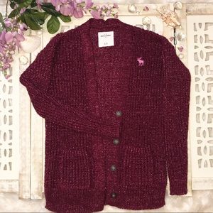 Abercrombie & Fitch burgundy & pink Cardi 11/12